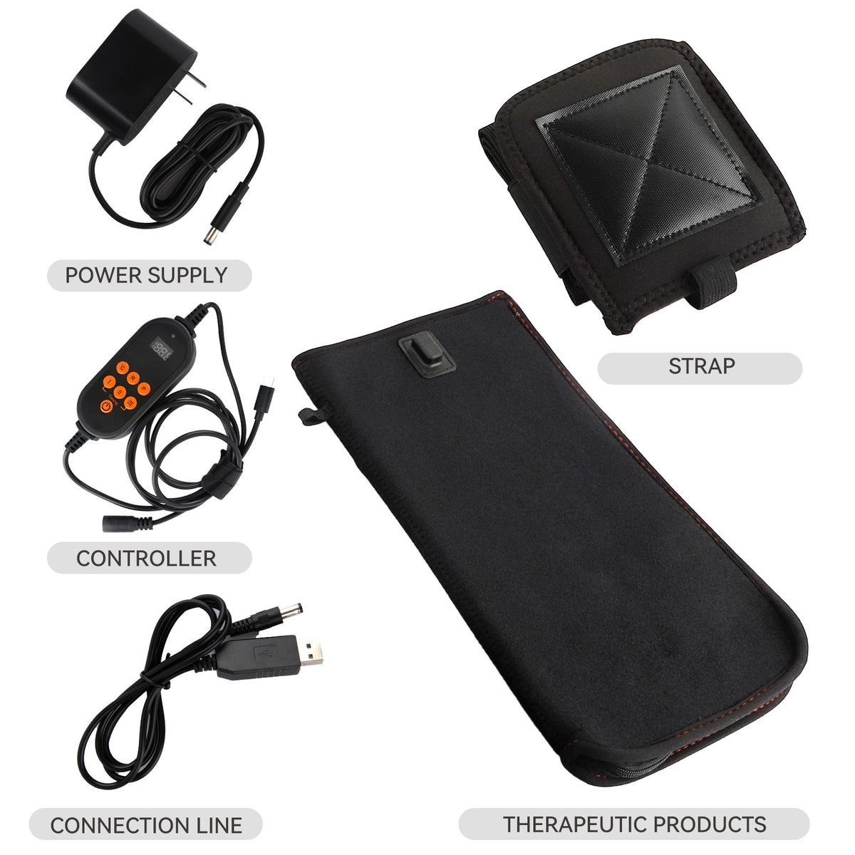 Heated red light hand gloves full set with controller, power supply, strap and connecting cable, wearable hand skincare kit.